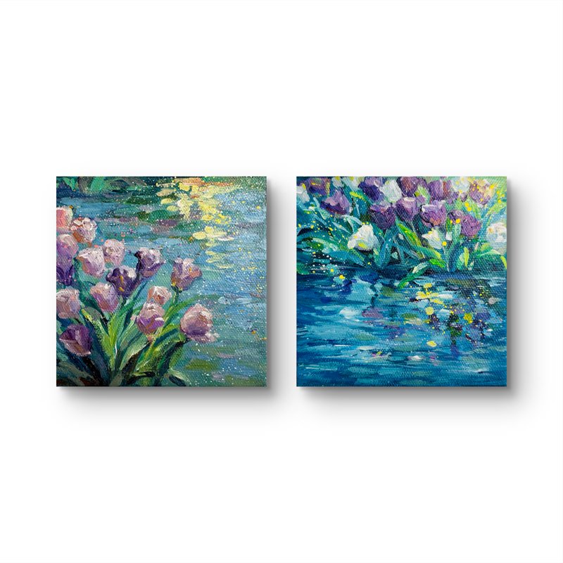 Tulips By The Water Acrylic On Canvas 5X5